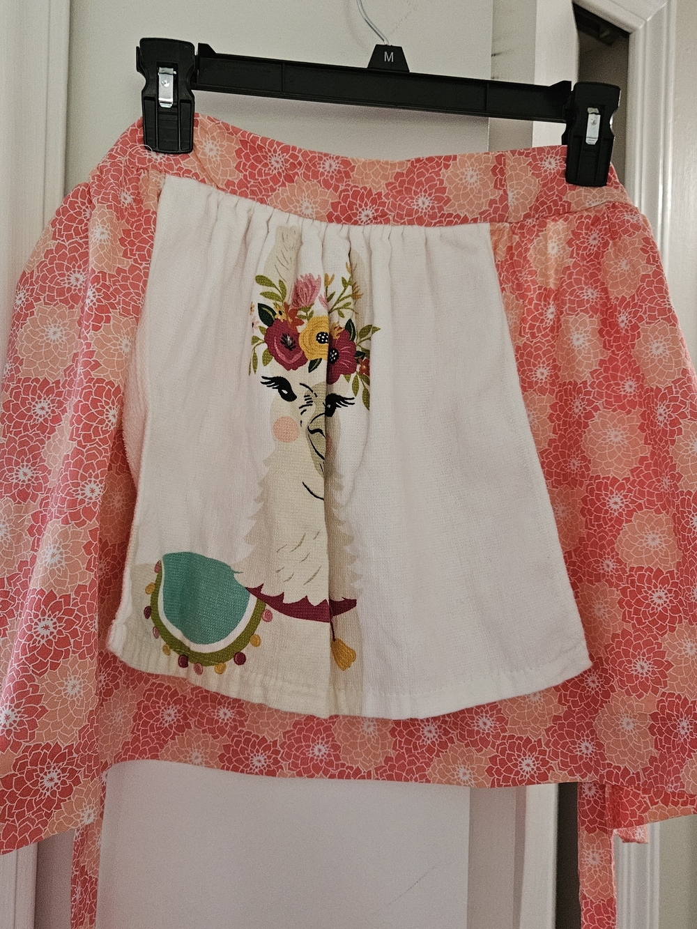 Floral Coral and Pink Glad Apron with Llama Handtowel Attached - New Handmade